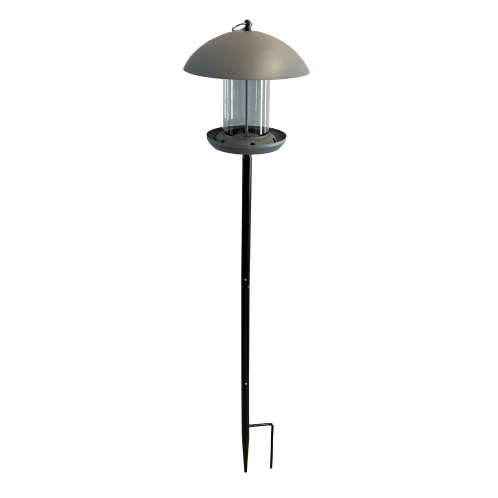 Pole Mounted Metal Bird Seed Feeder Table with Dome Roof