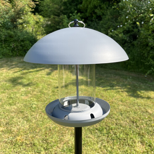 Selections Pole Mounted Metal Bird Seed Feeder Table with Dome Roof 1