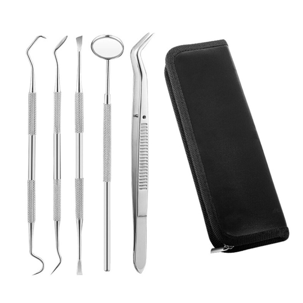 Aihontai 5Pcs Stainless Steel Dental Tool Set Tooth Scraper Dental Mirror Dental