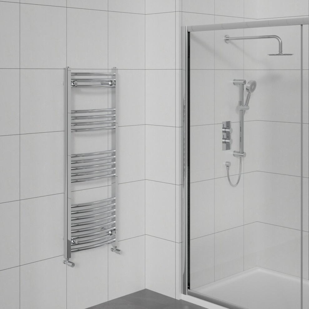 WarmeHaus Curved Bathroom Heated Towel Rail Warmer Radiator Central Heating Chrome - 1200x500mm