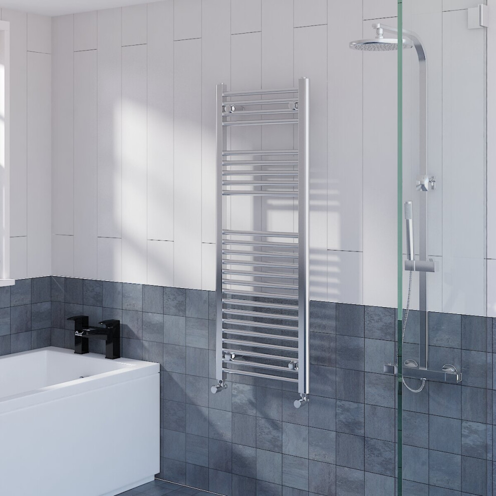 WarmeHaus Straight Heated Towel Rail Radiator Ladder for Bathroom Wall Mounted Chrome 1200x450mm