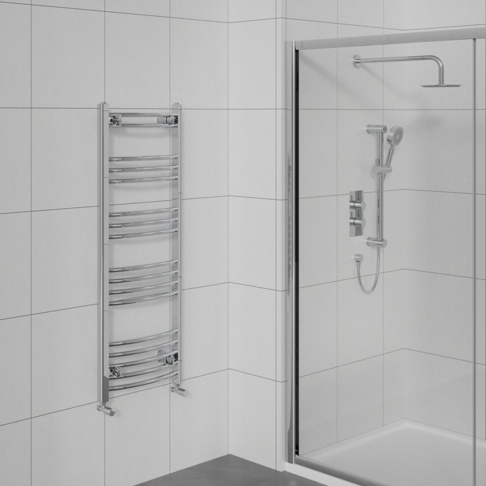 WarmeHaus Curved Heated Towel Rail Bathroom Ladder Radiator Central Heating Chrome 1200x495mm