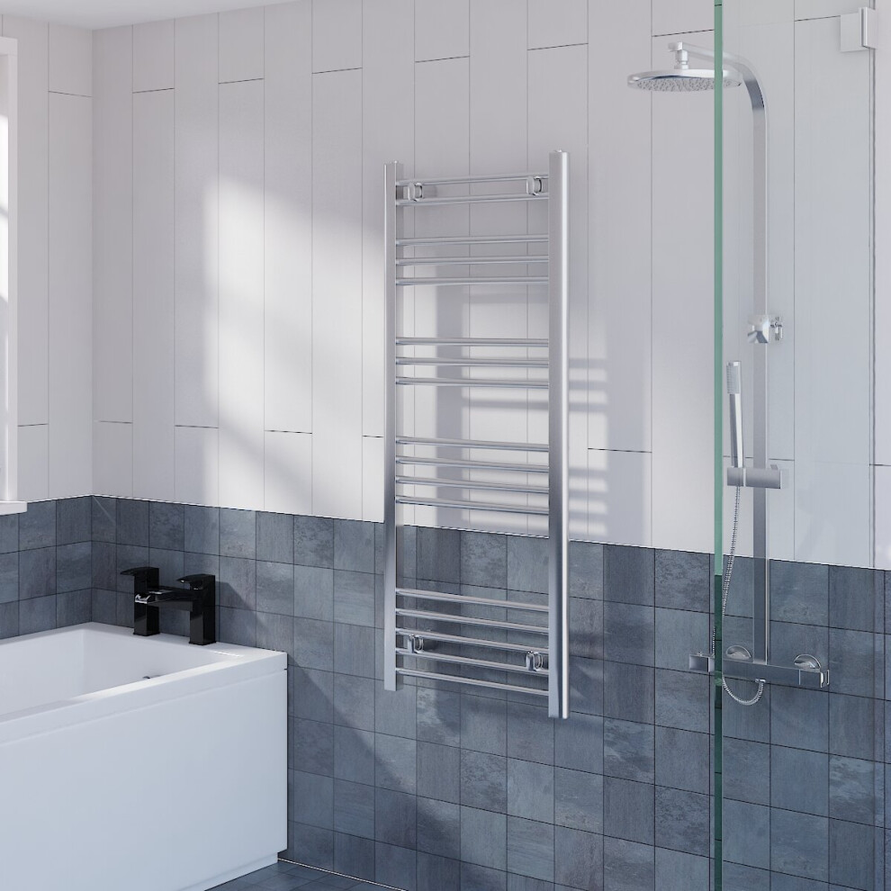 WarmeHaus Straight Heated Towel Rail Bathroom Ladder Radiator Central Heating Chrome 1200x495mm