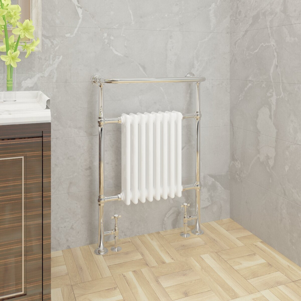 WarmeHaus Traditional Victorian 952x659mm Heated Towel Rail Bathroom Radiator Chrome & White