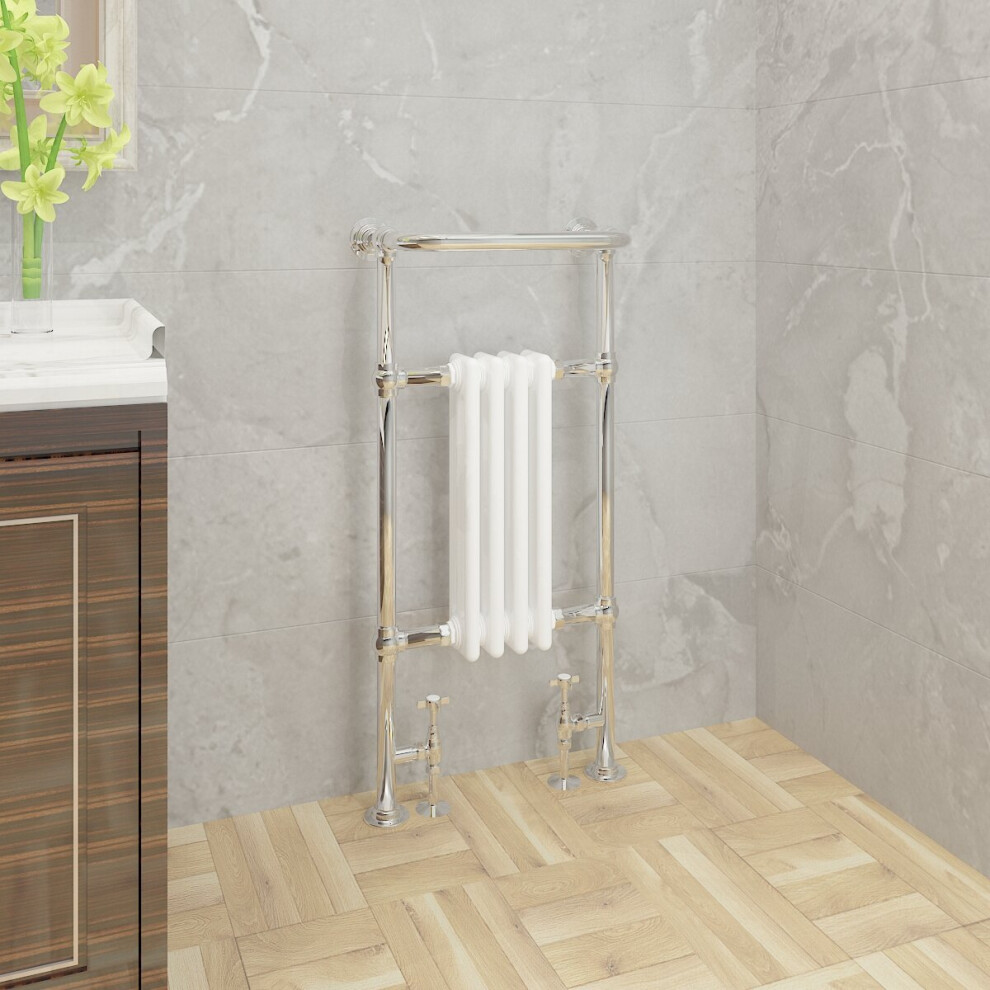 Warmehaus Traditional Victorian 952X479mm Heated Towel Rail Bathroom Radiator Chrome & White