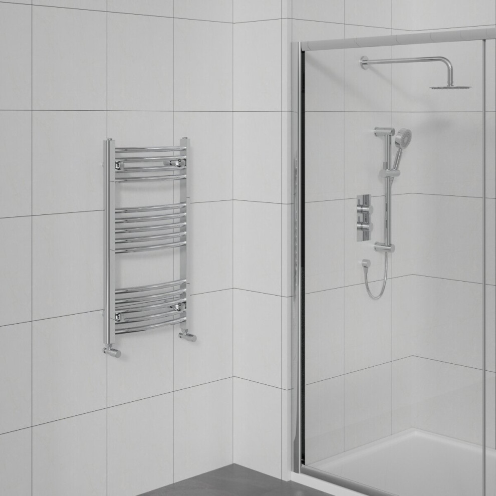 WarmeHaus Curved Bathroom Heated Towel Rail Warmer Radiator Central Heating Chrome - 800x500mm