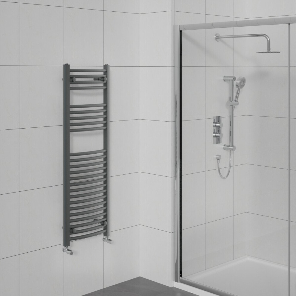 WarmeHaus Curved Bathroom Heated Towel Rail Warmer Radiator Central Heating Anthracite - 1200x450mm