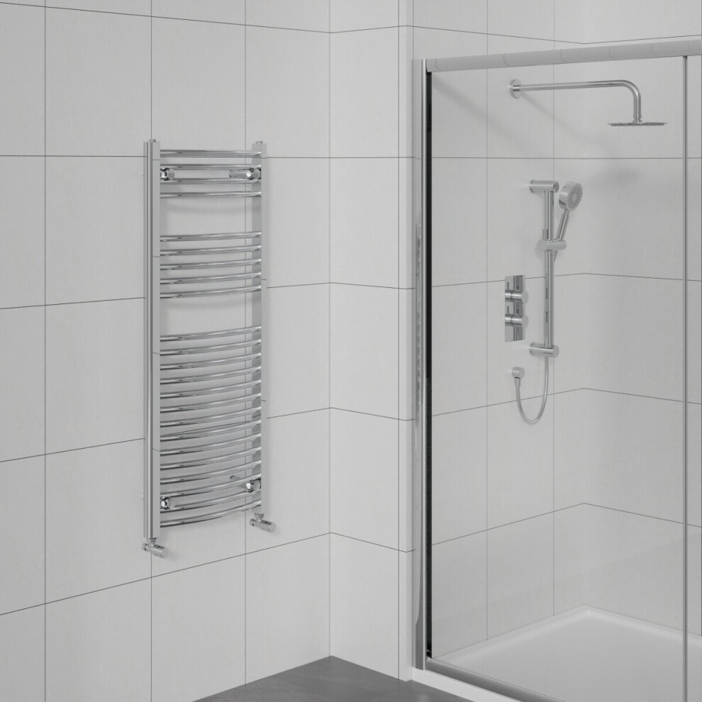 WarmeHaus Curved Heated Towel Rail Bathroom Ladder Radiator Central Heating Chrome 1100x500mm