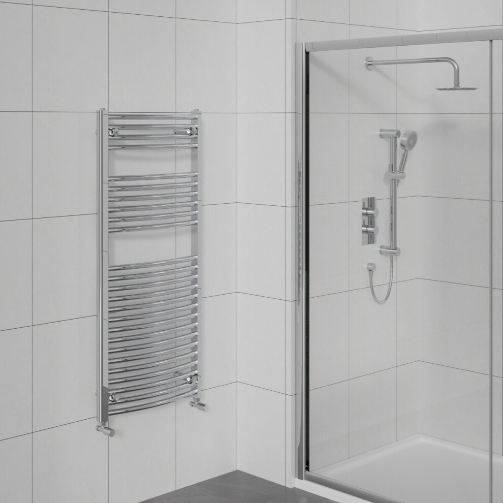 Warmehaus Curved Bathroom Heated Towel Rail Warmer Radiator Central Heating Chrome - 1200X600mm