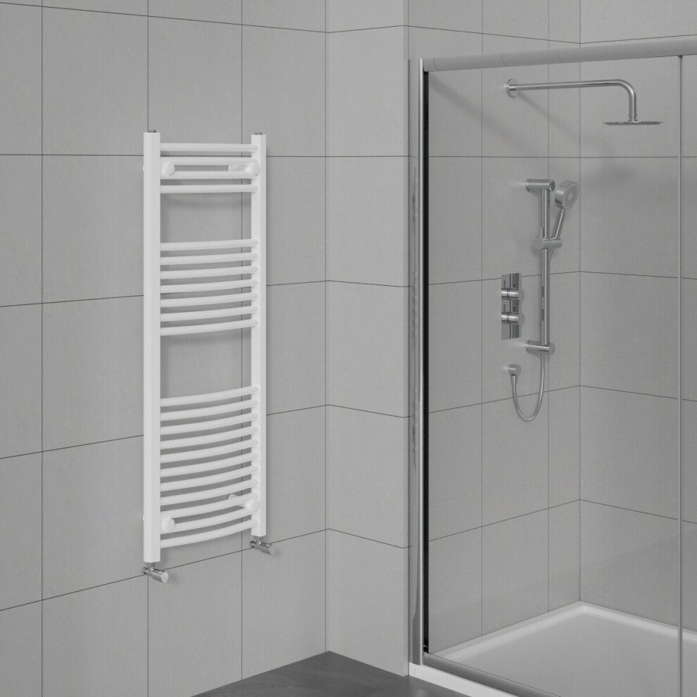 Warmehaus Curved Bathroom Heated Towel Rail Warmer Radiator Central Heating - 1200X500mm White