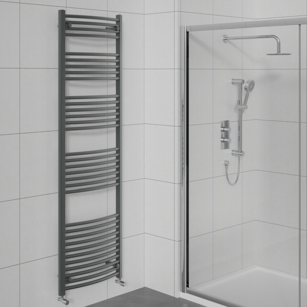 WarmeHaus Curved Bathroom Heated Towel Rail Warmer Radiator Central Heating Anthracite - 1800x600mm