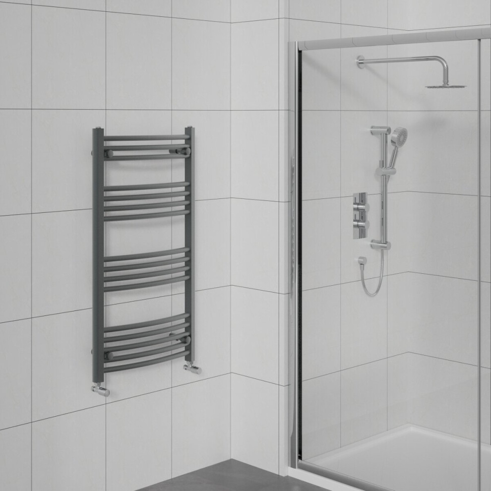 WarmeHaus Curved Bathroom Heated Towel Rail Warmer Radiator Central Heating Anthracite - 1000x600mm