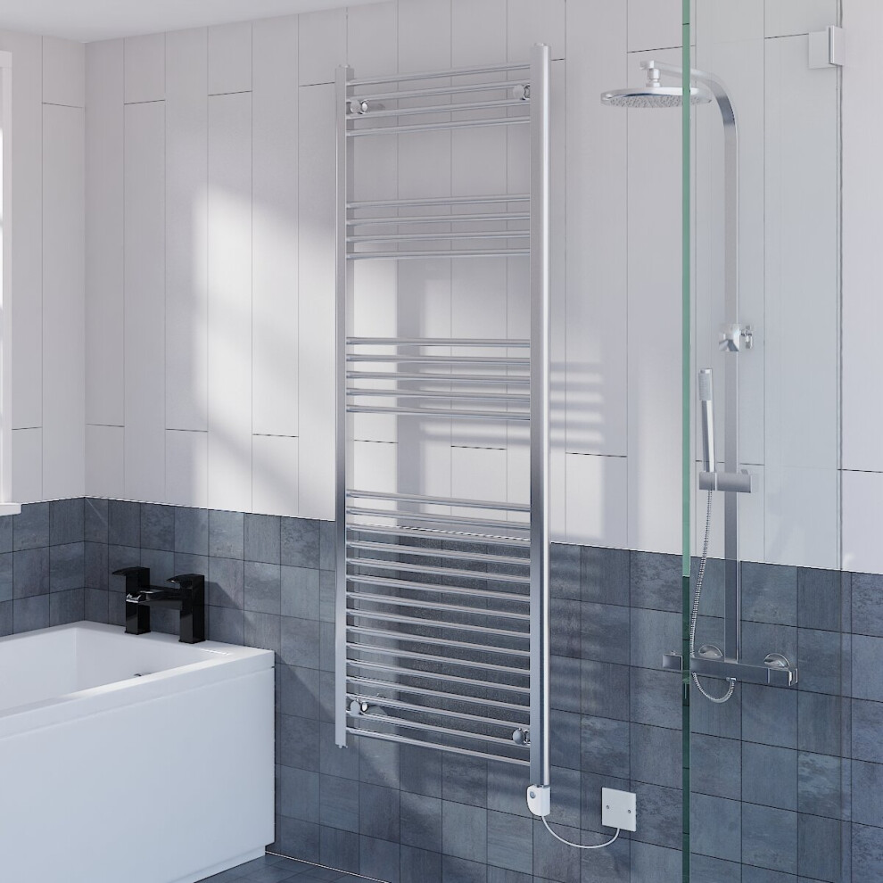 WarmeHaus Straight Electric Heated Towel Rail Pre-filled Thermostatic Bathroom Towel Radiator Chrome 1600x600mm 700W