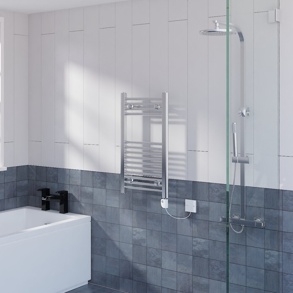 WarmeHaus Straight Electric Heated Towel Rail Pre-filled Thermostatic Bathroom Towel Radiator Chrome 700x400mm 150W