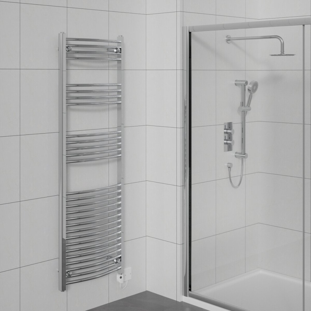 WarmeHaus Curved Electric Heated Towel Rail Pre-filled Thermostatic Bathroom Towel Radiator Chrome 1600x600mm 700W