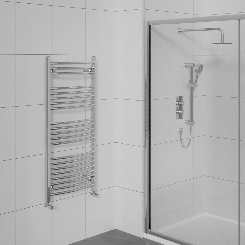 WarmeHaus Curved Heated Towel Rail Bathroom Ladder Radiator Central Heating Chrome 1150x600mm