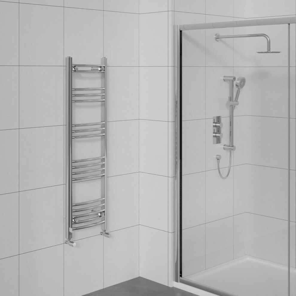 WarmeHaus Curved Heated Towel Rail Bathroom Ladder Radiator Central Heating Chrome 1200x400mm