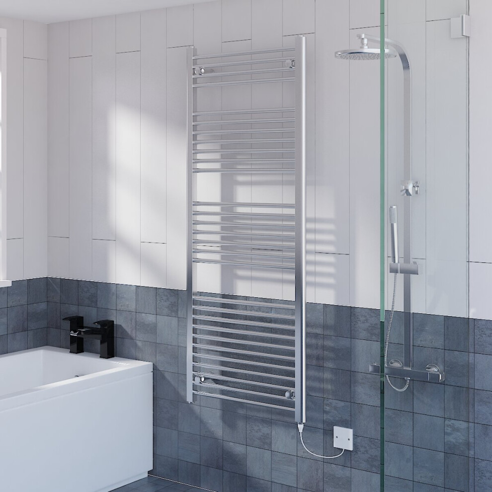 WarmeHaus Prefilled Electric Straight Heated Towel Rail Radiator for Bathroom Kitchen Chrome 1500x600mm - 600W