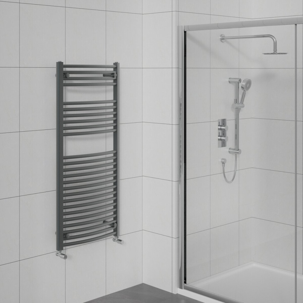 Warmehaus Curved Bathroom Heated Towel Rail Warmer Radiator Central Heating - 1200X600mm Anthracite
