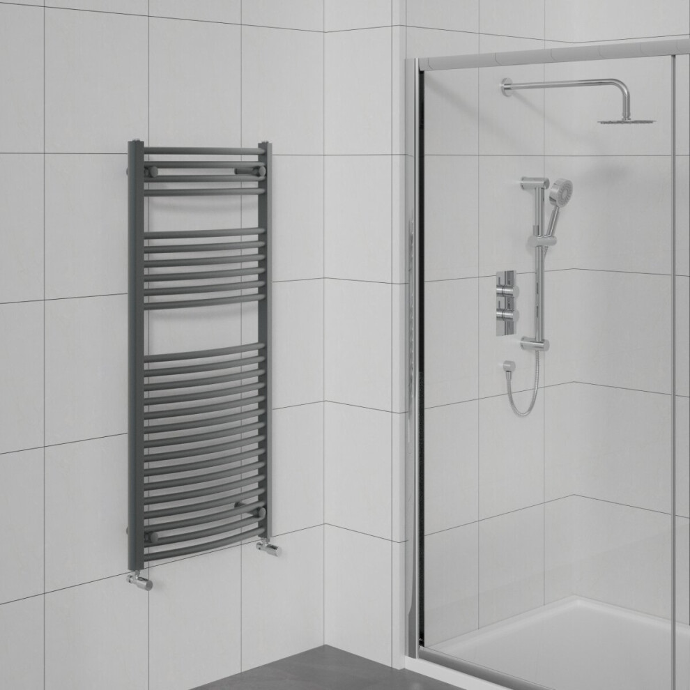 WarmeHaus Curved Bathroom Heated Towel Rail Warmer Radiator Central Heating Anthracite - 1200x600mm