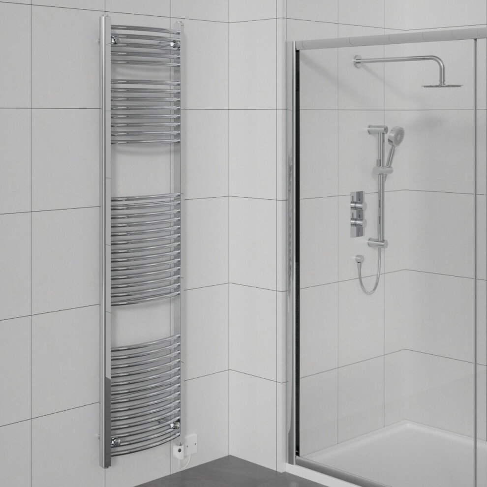 WarmeHaus Curved Electric Heated Towel Rail Pre-filled Thermostatic Bathroom Towel Radiator Chrome 1800x500mm 800W
