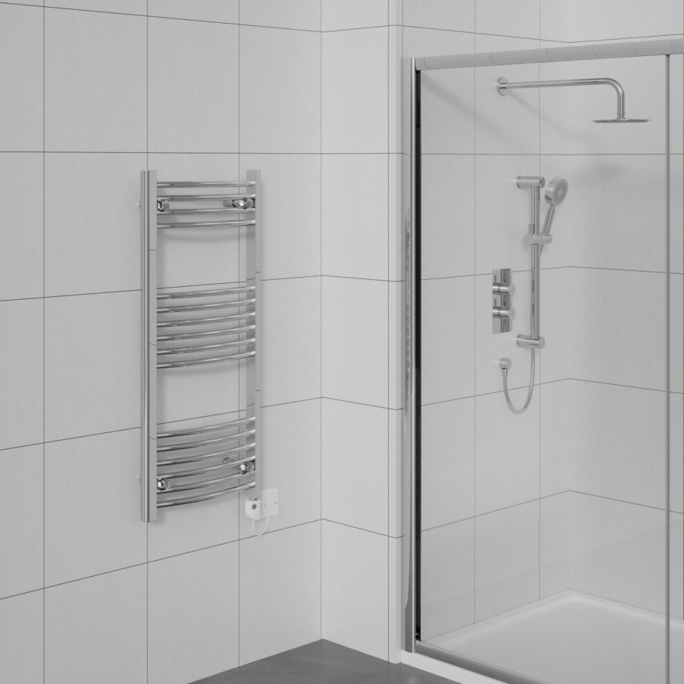 WarmeHaus Curved Electric Heated Towel Rail Pre-filled Thermostatic Bathroom Towel Radiator Chrome 1000x500mm 200W