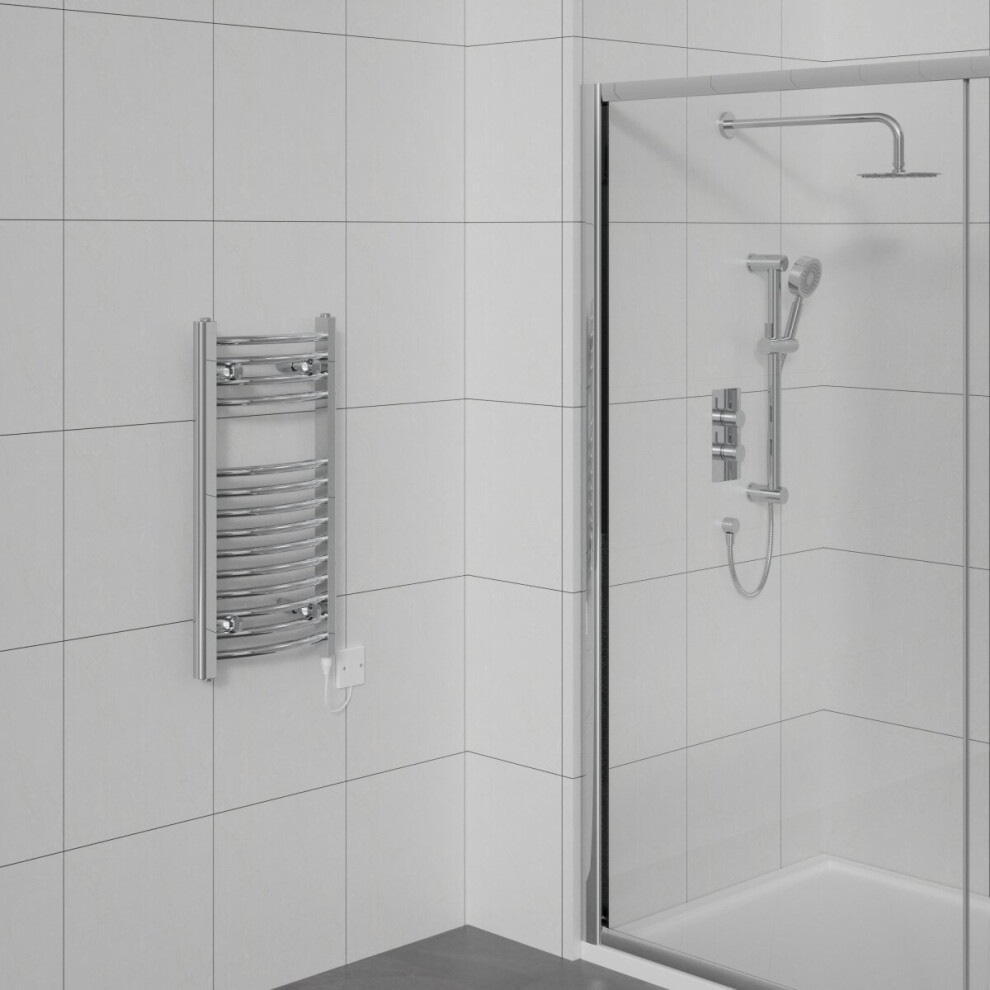 WarmeHaus Prefilled Electric Curved Heated Towel Rail Radiator for Bathroom Kitchen Chrome 700x400mm - 150W