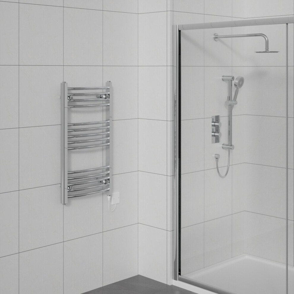 WarmeHaus Prefilled Electric Curved Heated Towel Rail Radiator for Bathroom Kitchen Chrome 800x500mm - 150W
