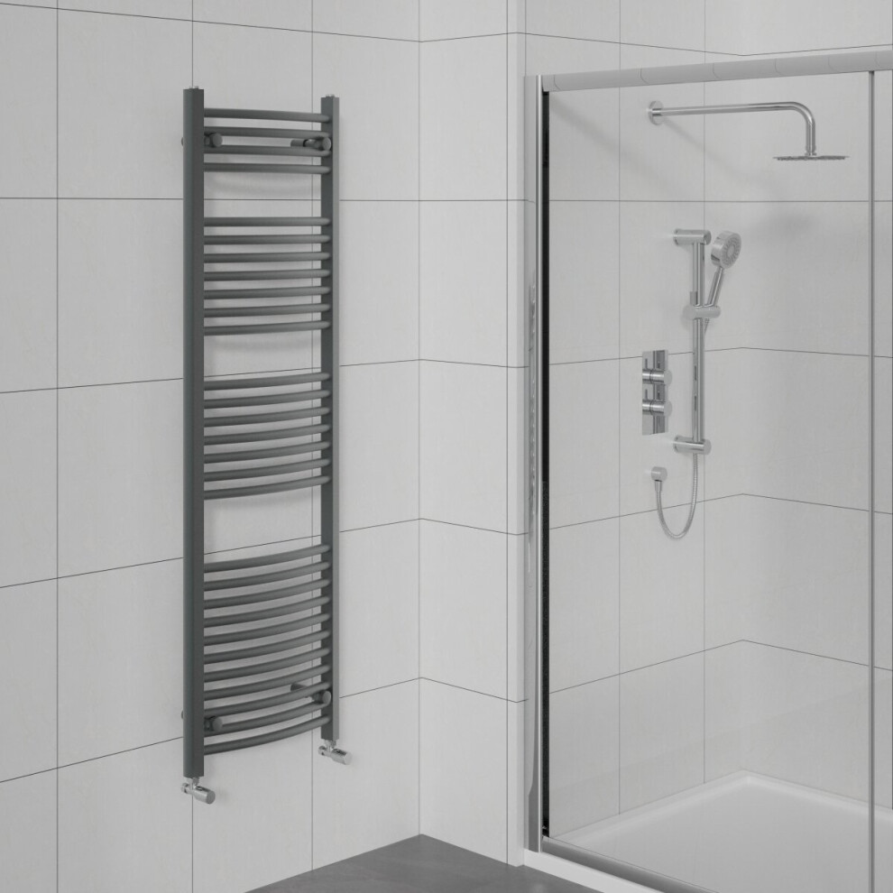 WarmeHaus Curved Bathroom Heated Towel Rail Warmer Radiator Central Heating Anthracite - 1500x500mm