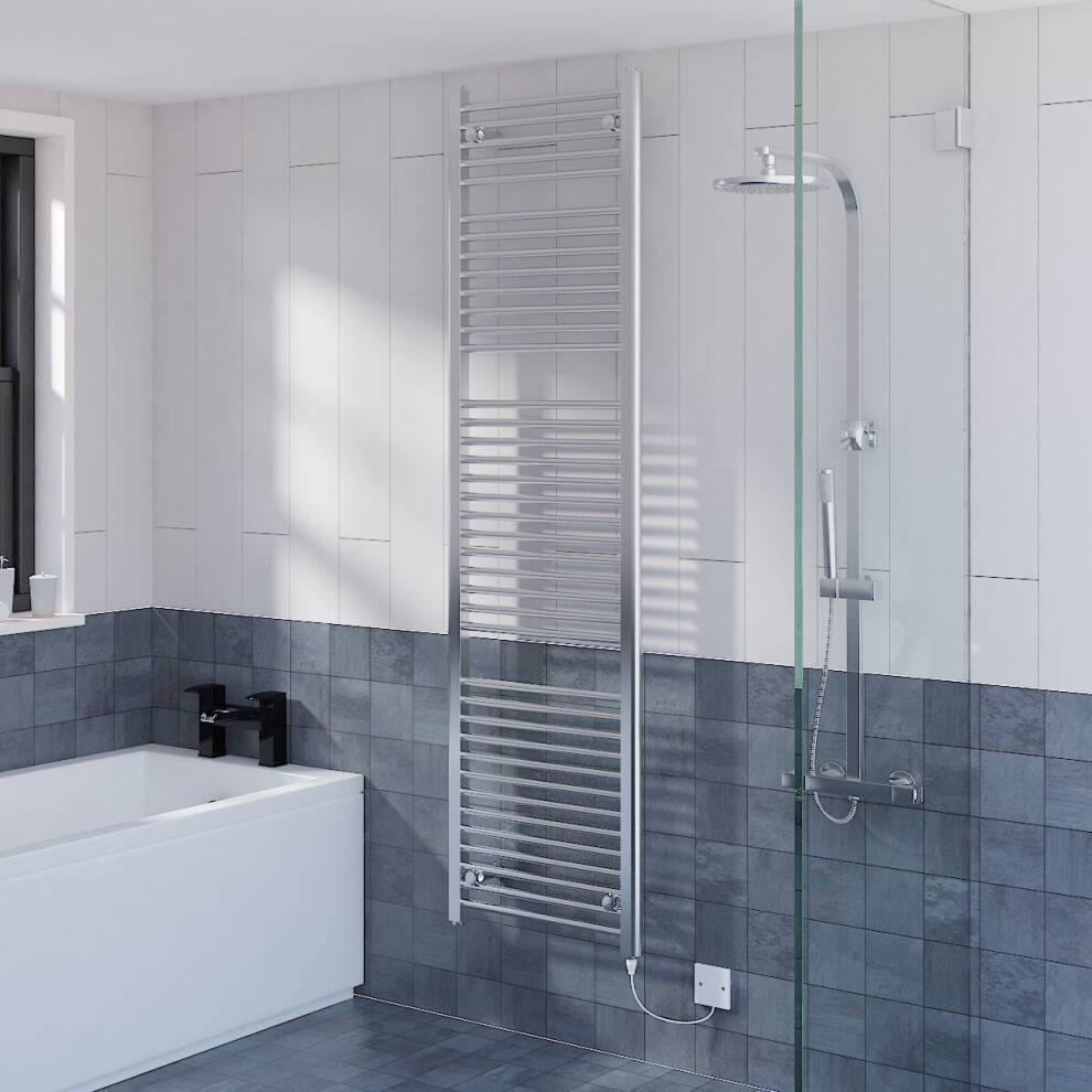 WarmeHaus Prefilled Electric Straight Heated Towel Rail Radiator for Bathroom Kitchen Chrome 1800x500mm - 800W