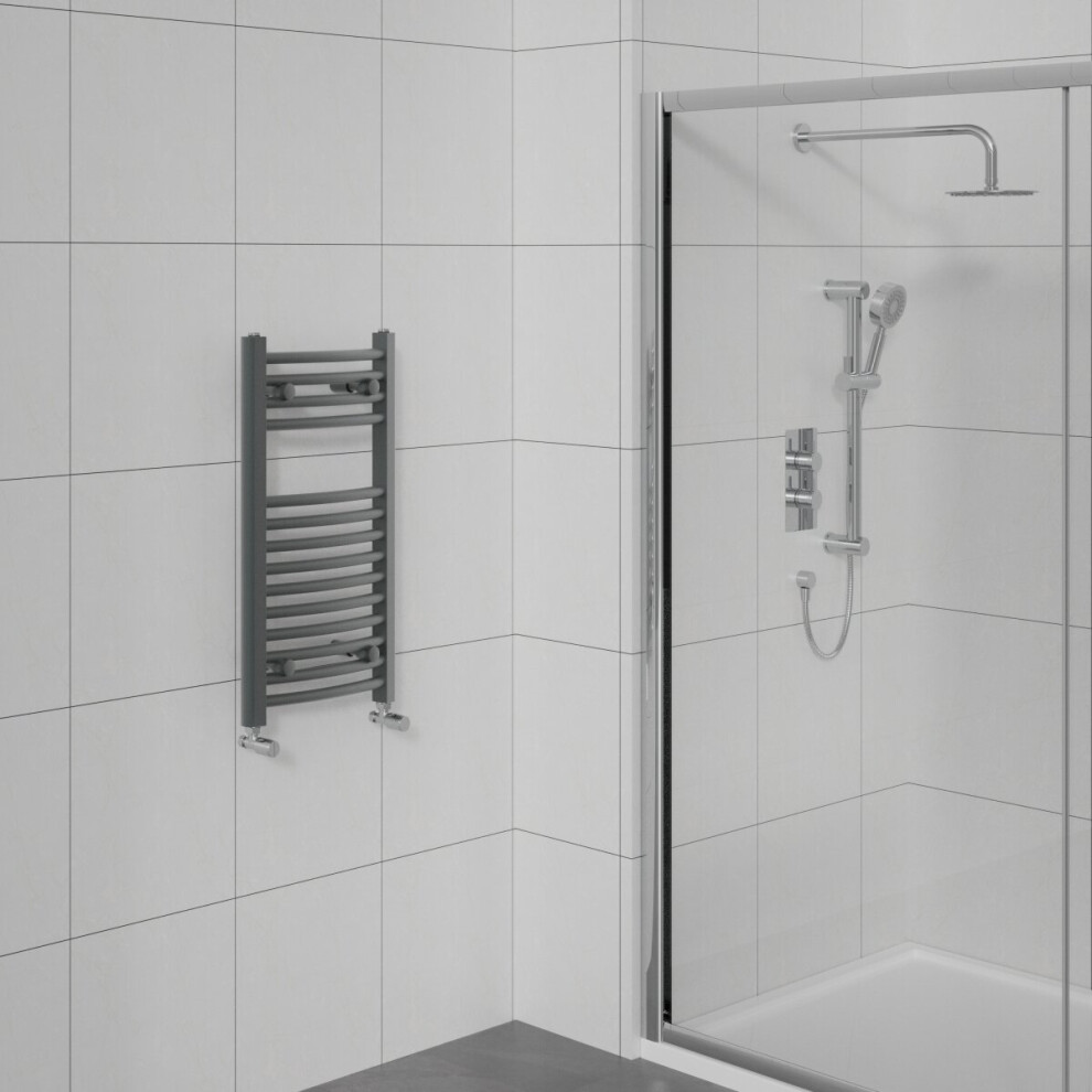 WarmeHaus Curved Bathroom Heated Towel Rail Warmer Radiator Central Heating Anthracite - 700x400mm