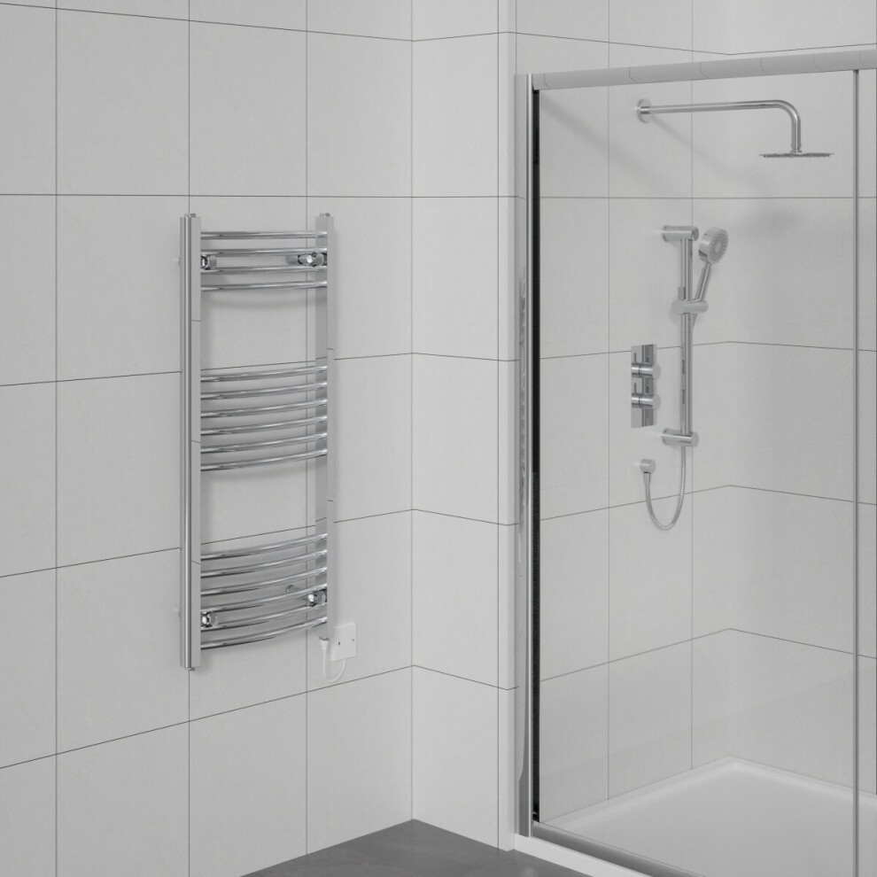 WarmeHaus Prefilled Electric Curved Heated Towel Rail Radiator for Bathroom Kitchen Chrome 1000x500mm - 200W