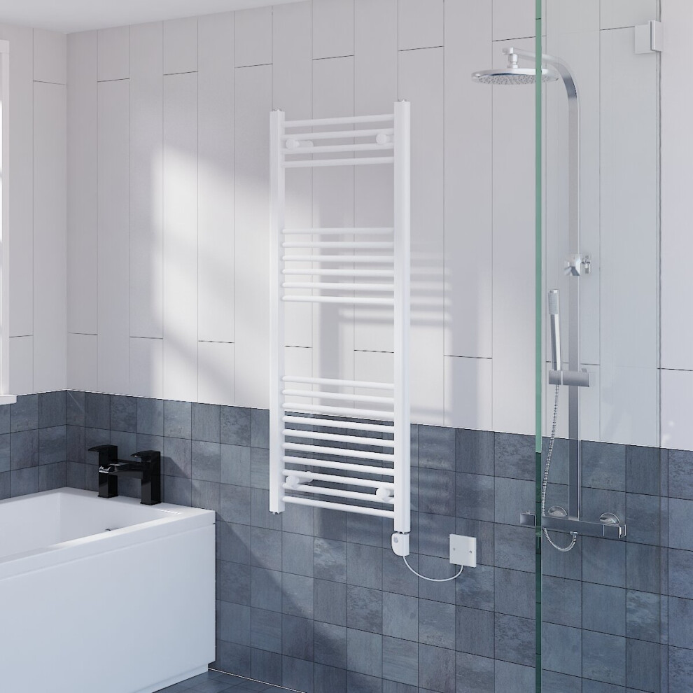 WarmeHaus Straight Electric Heated Towel Rail Pre-filled Thermostatic Bathroom Towel Radiator White 1200x500mm 400W