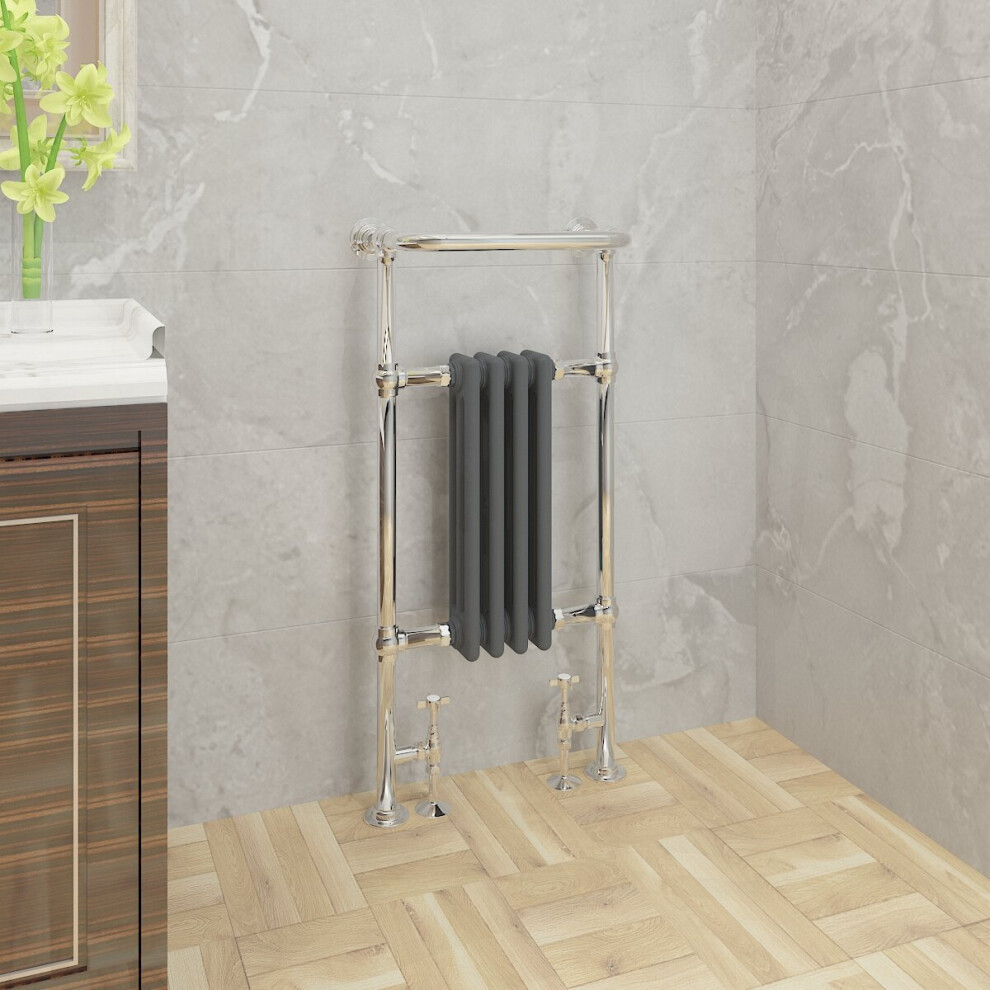 WarmeHaus Traditional Victorian 952x479mm Heated Towel Rail Bathroom Radiator Chrome & Anthracite