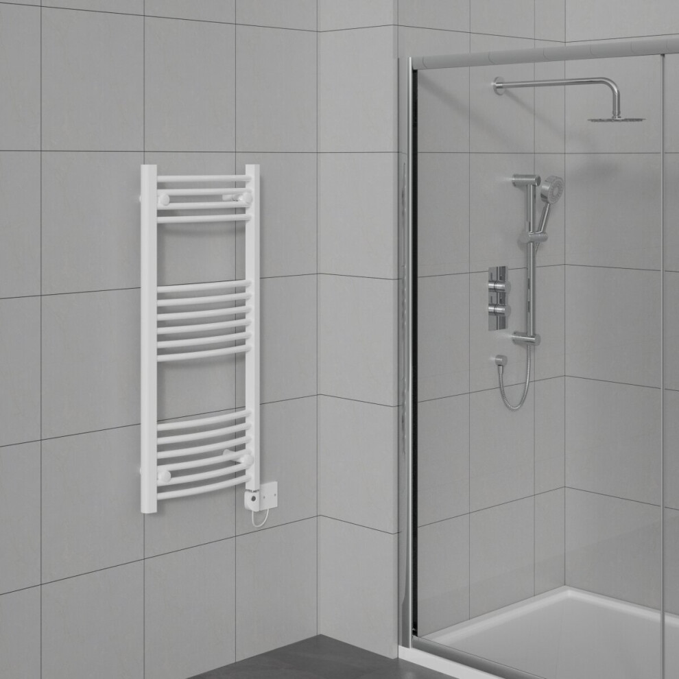 WarmeHaus Curved Electric Heated Towel Rail Pre-filled Thermostatic Bathroom Towel Radiator White 1000x500mm 200W