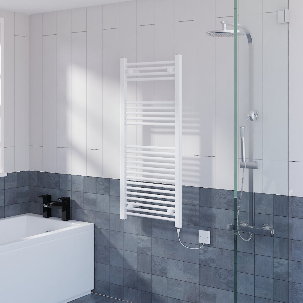 WarmeHaus Prefilled Electric Straight Heated Towel Rail Radiator for Bathroom Kitchen White 1100x500mm - 250W