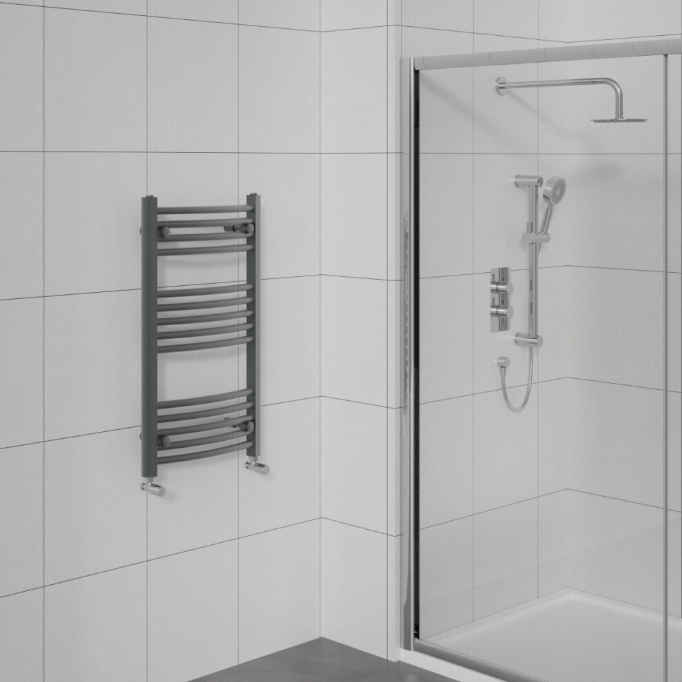 WarmeHaus Curved Bathroom Heated Towel Rail Warmer Radiator Central Heating Anthracite - 800x500mm