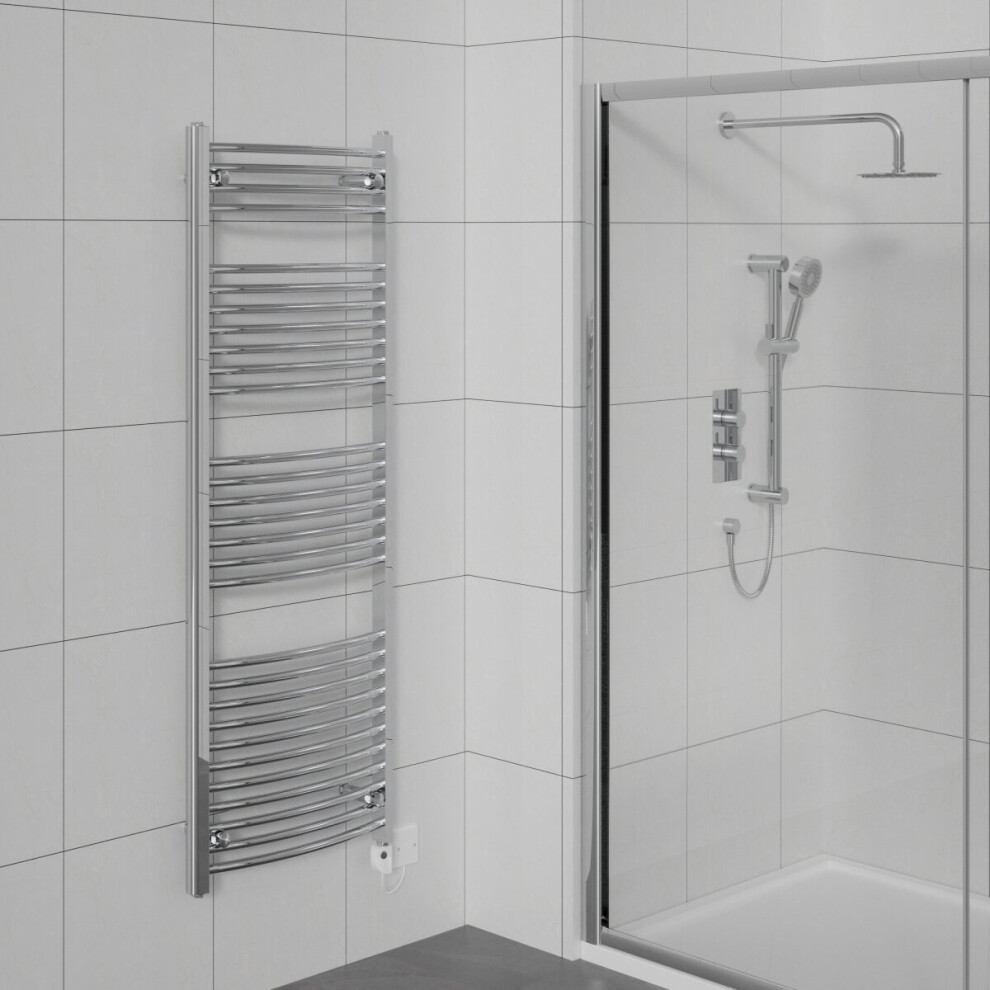 WarmeHaus Curved Electric Heated Towel Rail Pre-filled Thermostatic Bathroom Towel Radiator Chrome 1500x600mm 600W