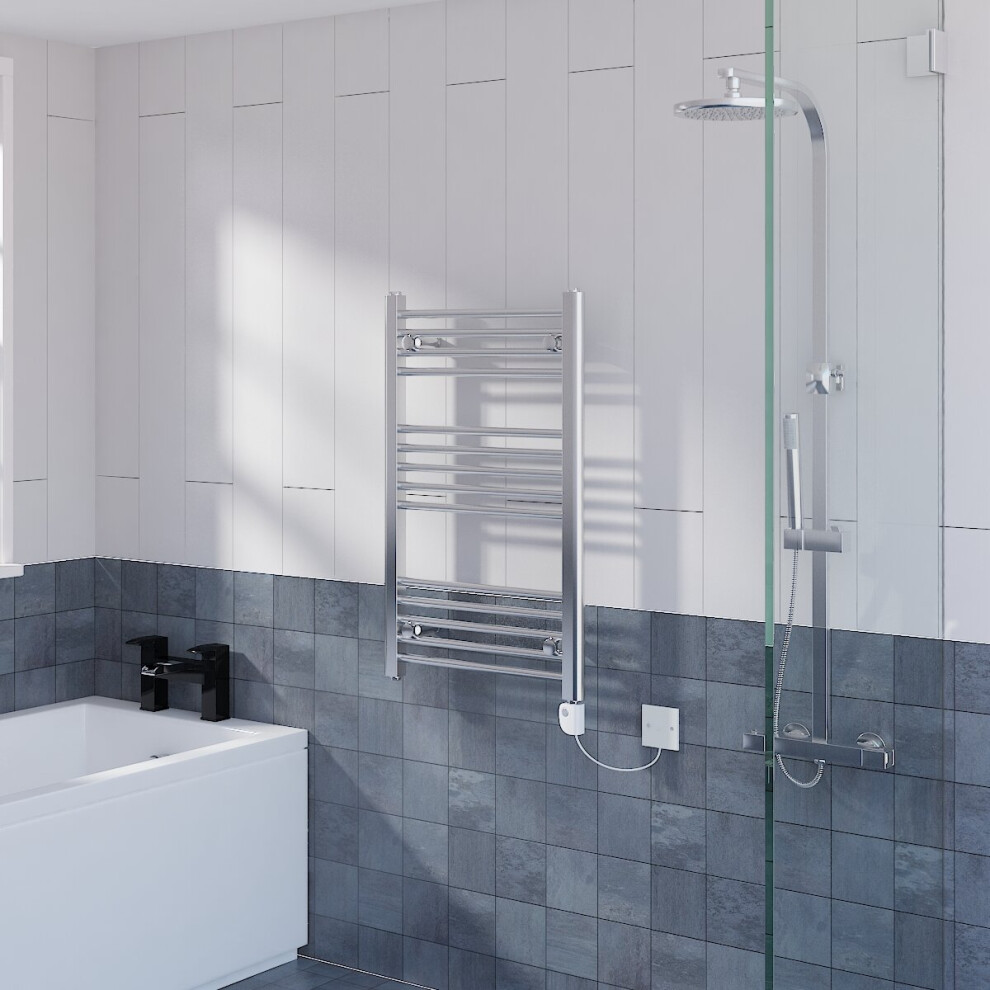 WarmeHaus Straight Electric Heated Towel Rail Pre-filled Thermostatic Bathroom Towel Radiator Chrome 800x500mm 150W