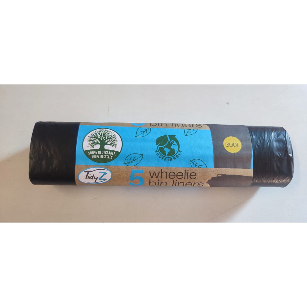 Tidyz 5 Wheelie Bin Liners 300L Refuse Black Dustbin Rubbish Waste Bags X 2