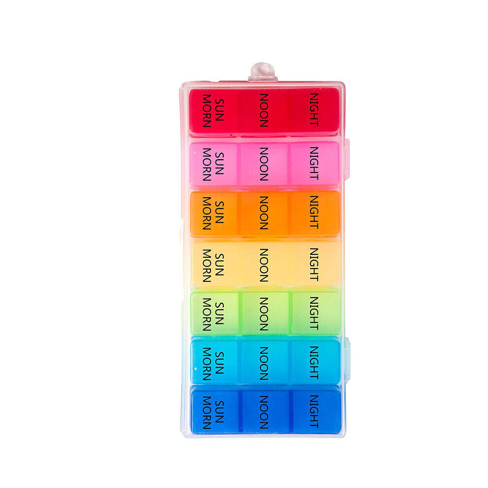 Multicoloured 21Grid Rainbow Portable Big Promotion Memo Seven-Day Weekly Pill Box One-Week Pill Box