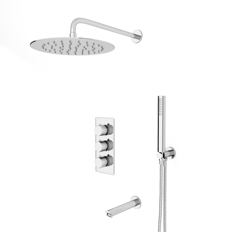 Nes Home Round 3 Way 3 Dial Concealed Shower Mixer Valve,Head, Handset,Spout Chrome Set