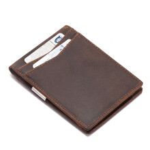 High Men Leather Money Clip Slim Bifold Wallet ID Credit Clip Cash Holder Retro Multi-slot Men's Money Case