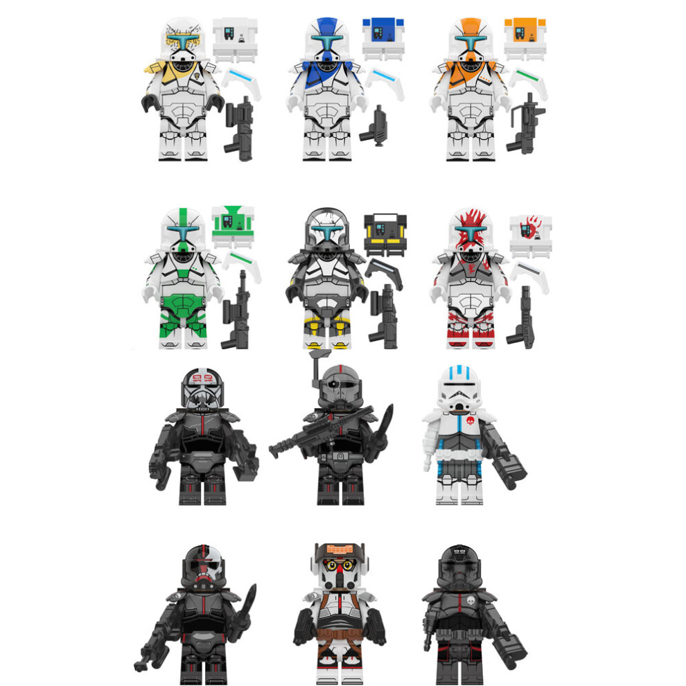 (Style E 12pcs) Star Wars Clone Trooper Cody Rex Commander Fit Lego Minifigures