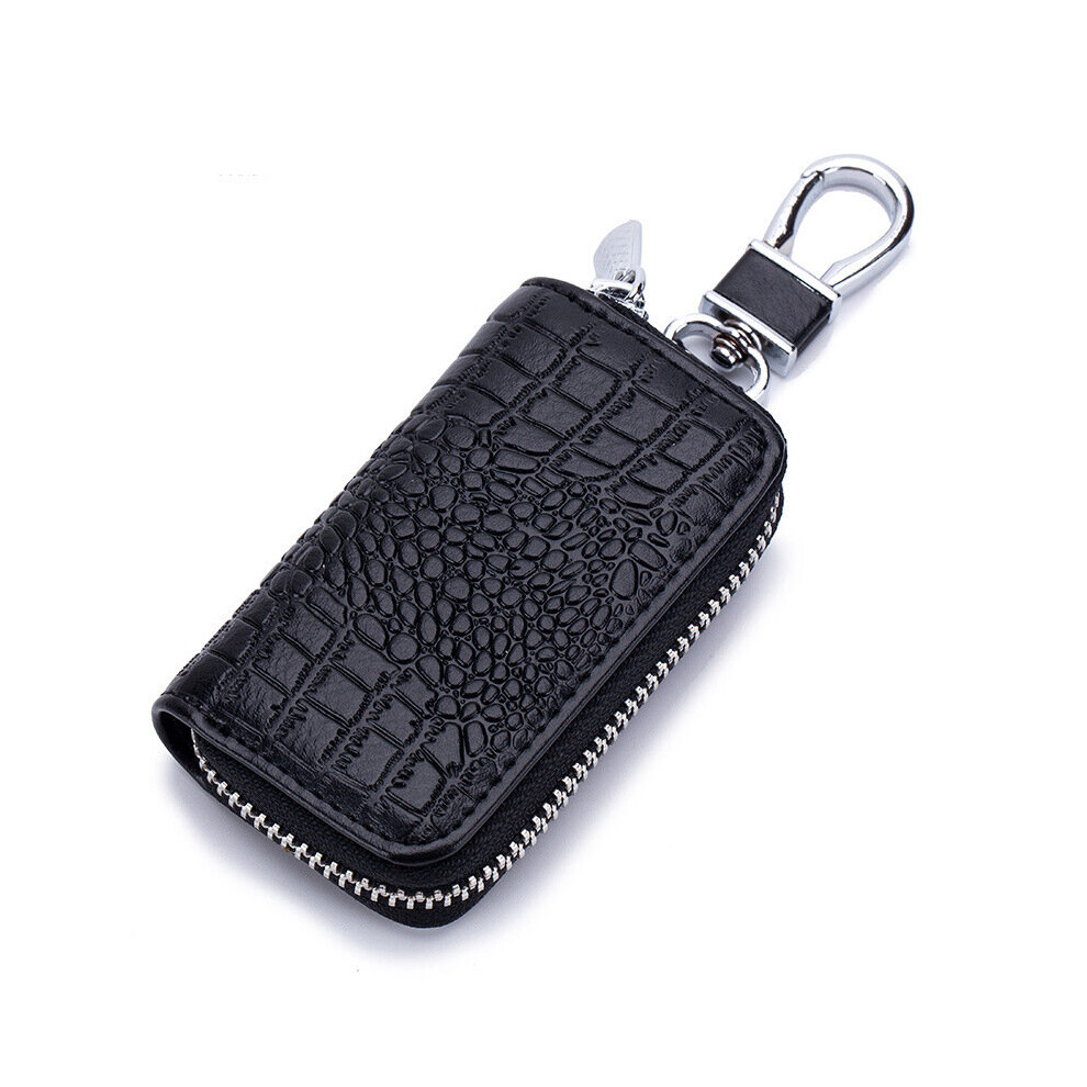 Crocodile Pattern Car Key Pouch Bag Keys Holder Unisex Leather Car Key Wallet Zipper Keychain Case Smart Housekeeper Black 885662755822