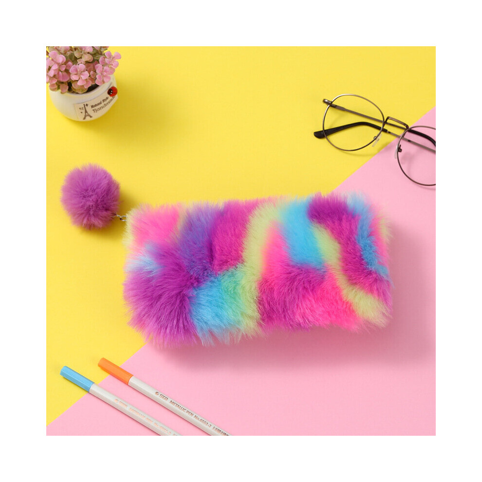 Multicoloured Cosmetics Bag For Women Rainbow Makeup Organizer Girls Pen Bag Stationery Pouch Box Gift Fleece Handbag Travel Accessories