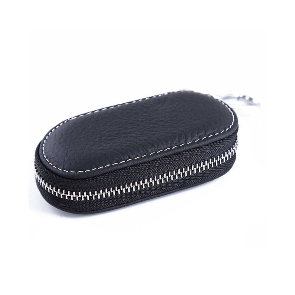 Leather Car Key Wallets Men Key Holder Housekeeper Keys Organizer Women Keychain Covers Zipper Key Case Bag Unisex Pouch Purse Black 885662845233