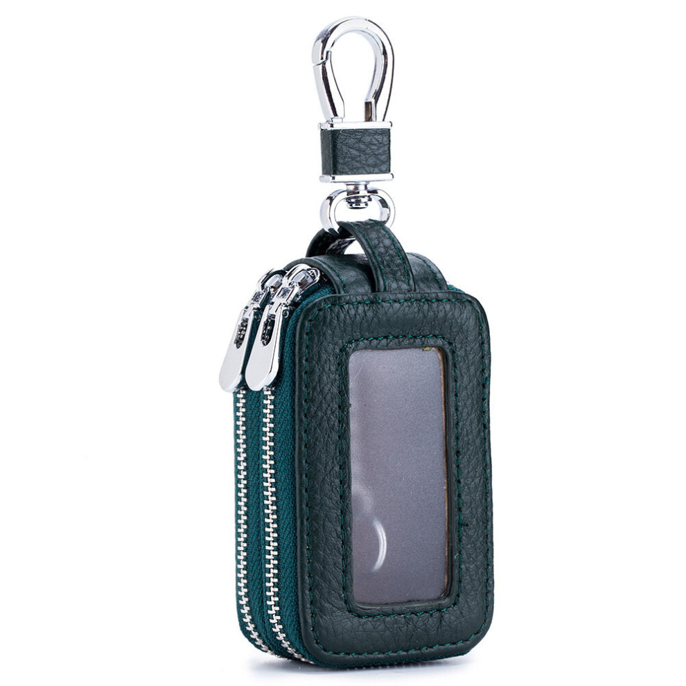 Top Layer Of Litchi Cowhide Car Key Wallet Large Capacity Double Zipper Organizer Key Chain Holder Transparent Window Multicoloured 885662848005