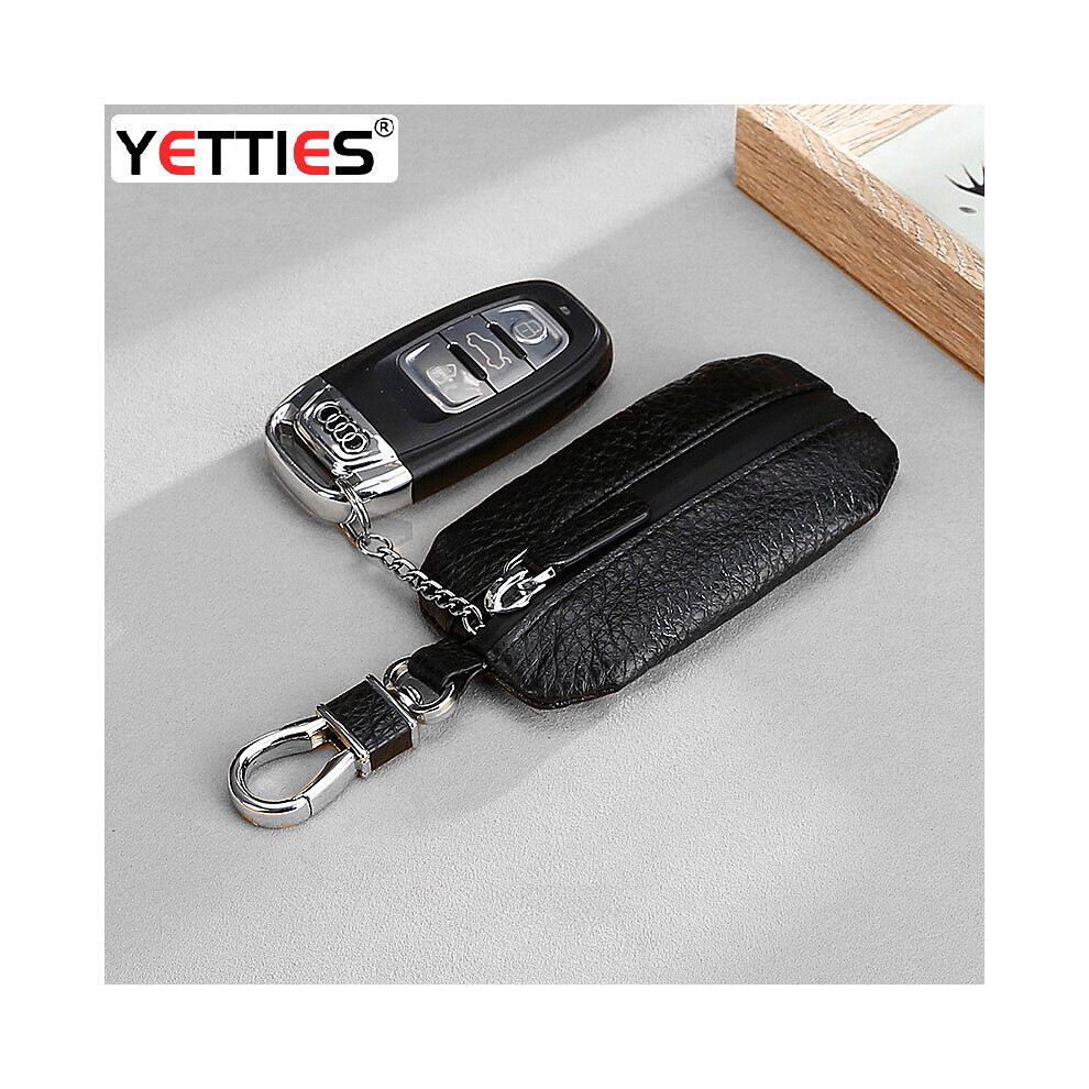 And Upgraded Leather Car Key Bag Cowhide Print Waterproof Zipper Universal Key Set Mini Waist Key Bag Black 885662857410