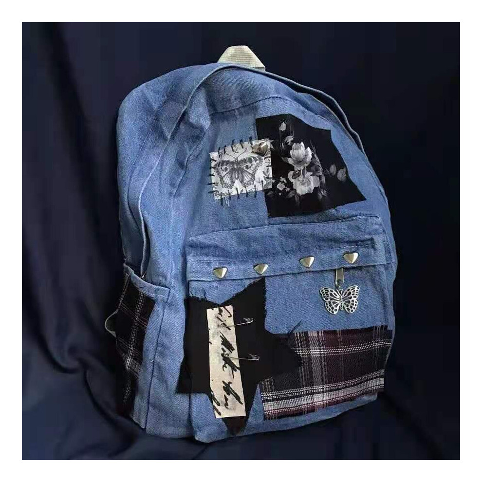 Style Grunge Y2k Harajuku Backpack Women Men Denim Y2k School Bag Fairy Grunge Travel Bags Blue
